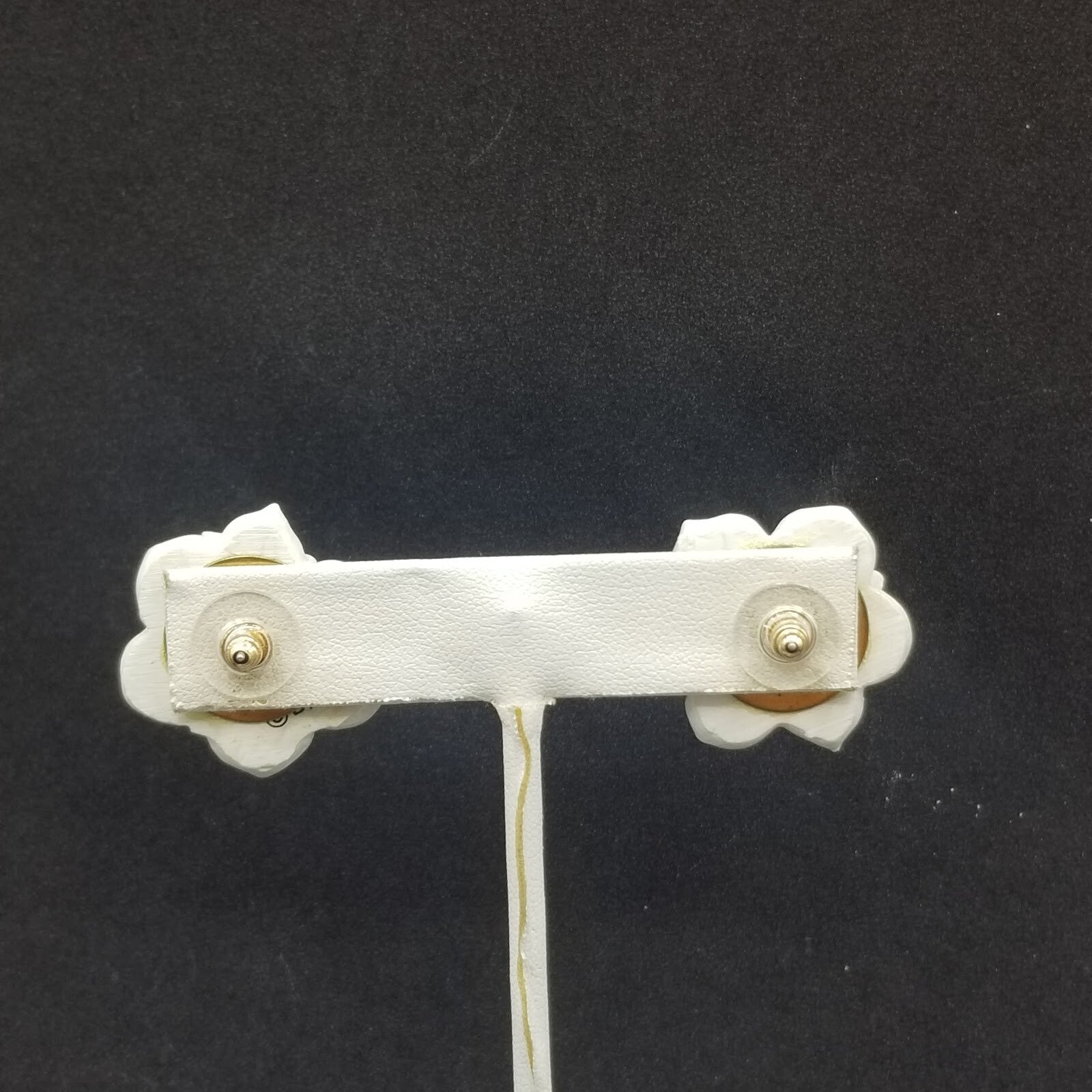 Pierced Earrings White Resin Flower Crystal Accent Stud 1"