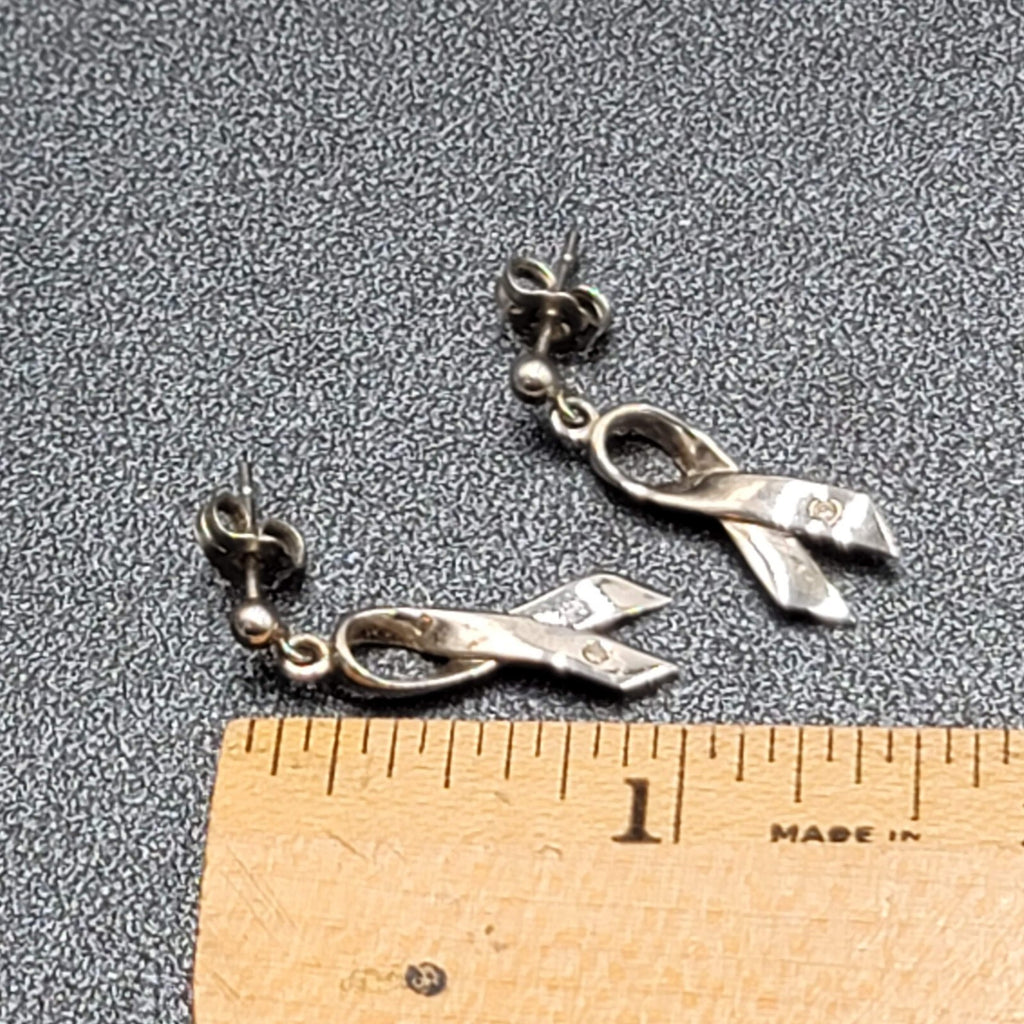Sterling Silver Pierced Earrings 925 Charity Awareness Ribbon Dangle 3/4"