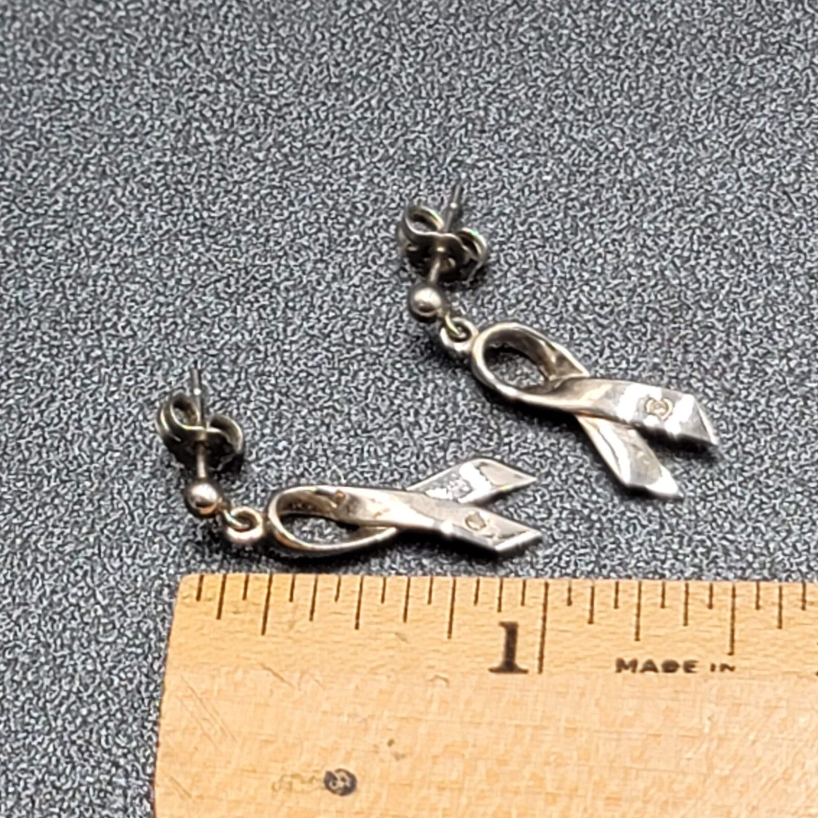 Sterling Silver Pierced Earrings 925 Charity Awareness Ribbon Dangle 3/4"