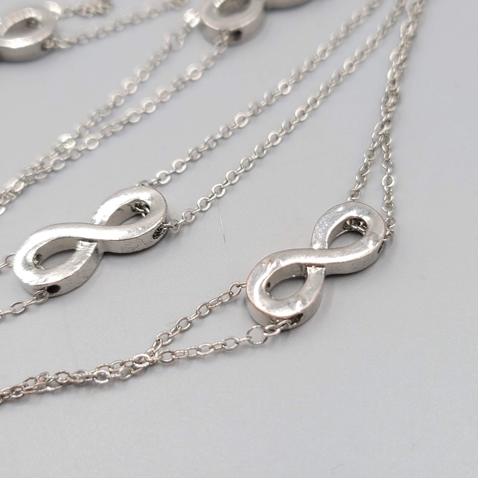 Extra Long Infinity Station Necklace Silver tone 36"+