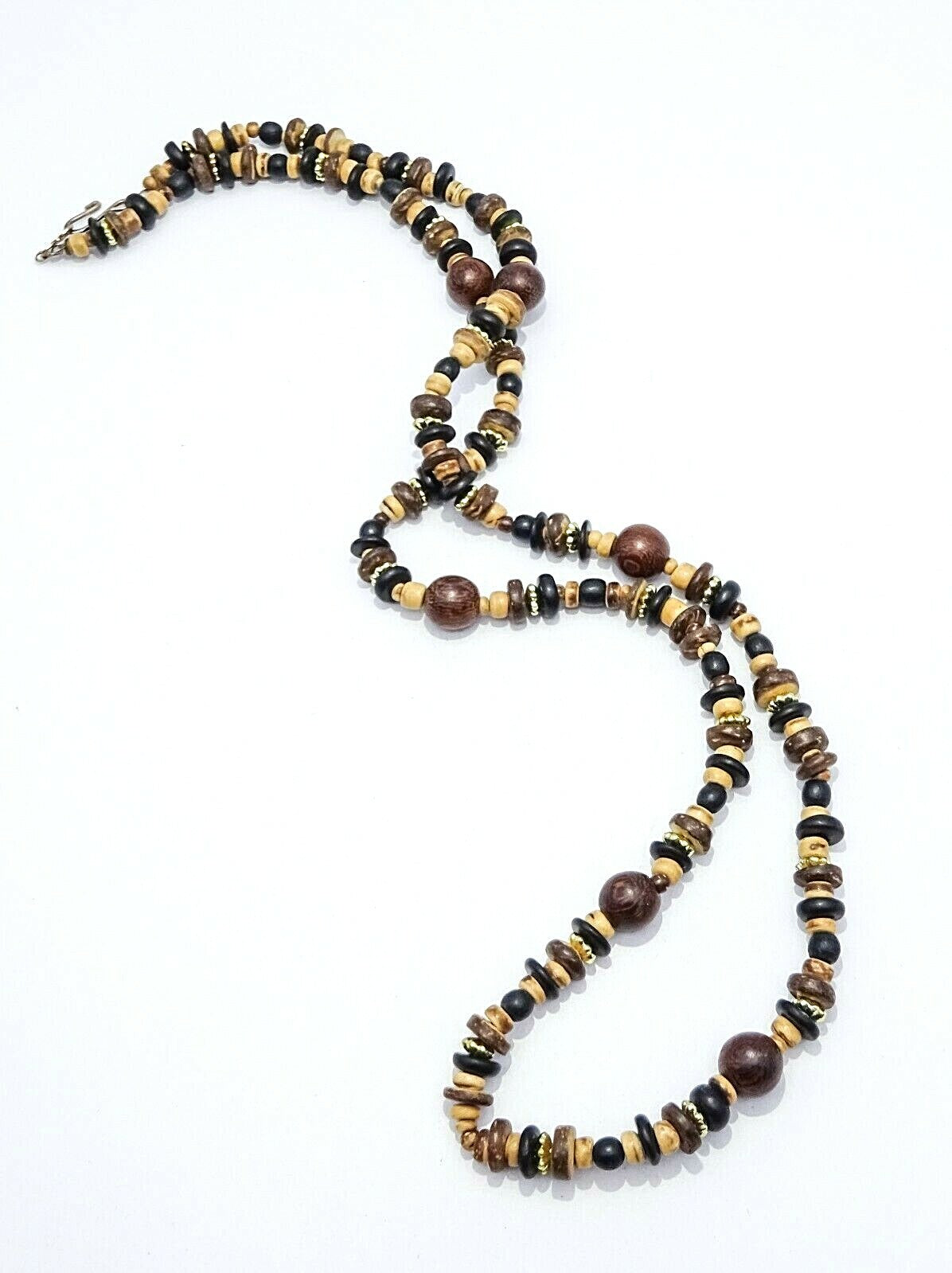 Multi Strand Wood Coconut Handmade Bead Necklace 31"