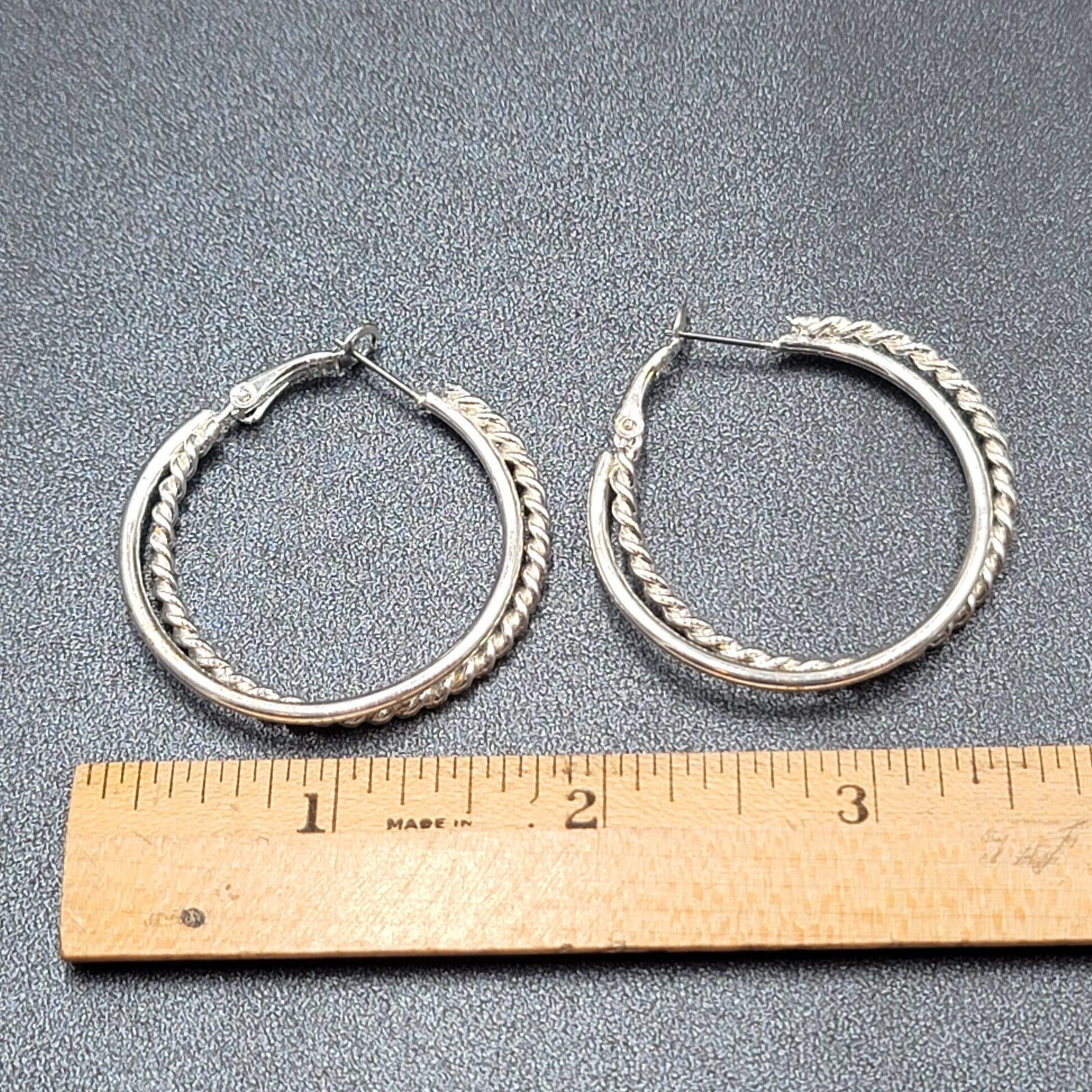 Pierced Earrings Silver tone Double Twist Hoops 1 5/8"