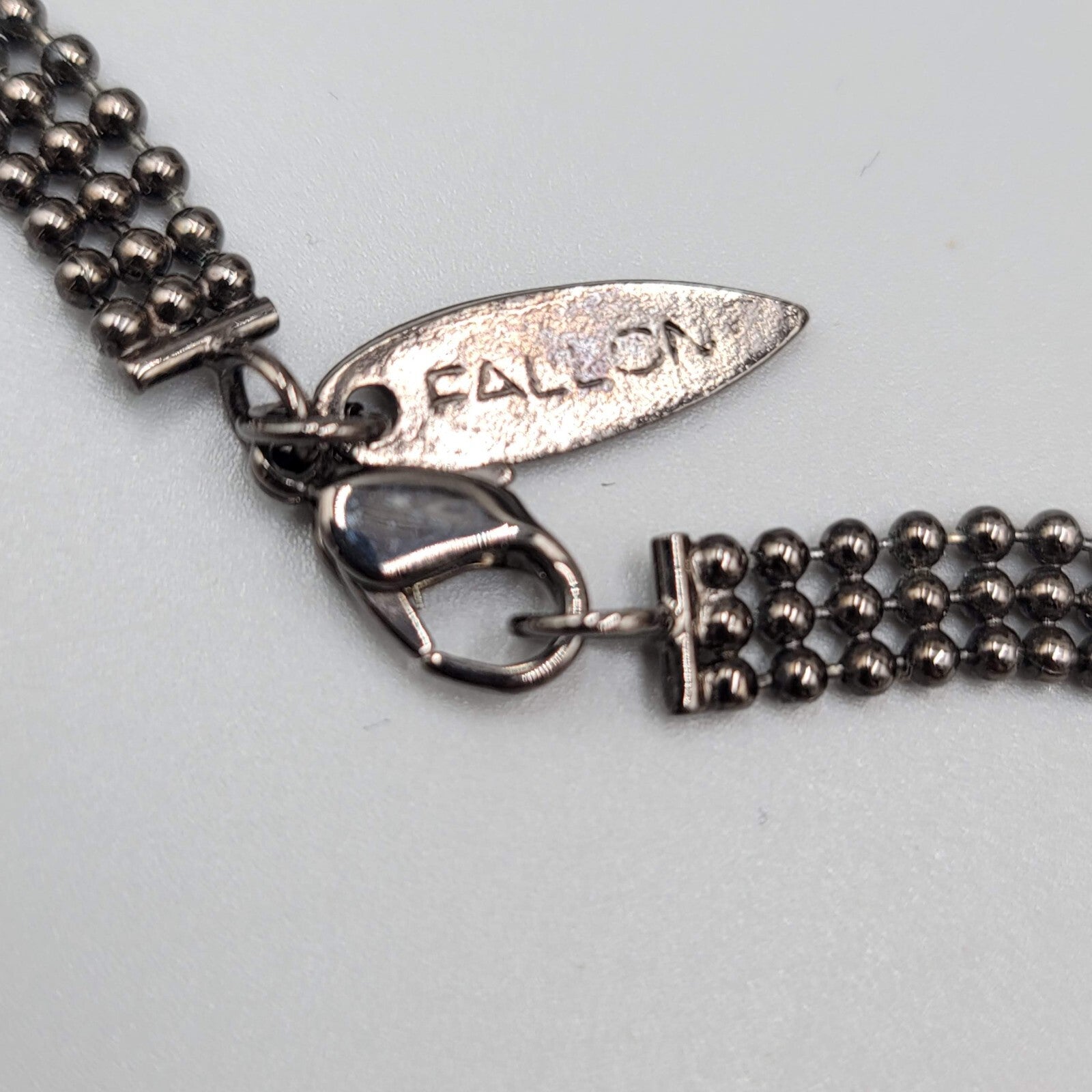 FALLON Designer Statement Necklace Black Bead Chain Square Rhinestone 15"