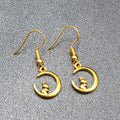 New Bunny Rabbit on Crescent Moon Pierced Earrings Gold tone Dangle 5/8"