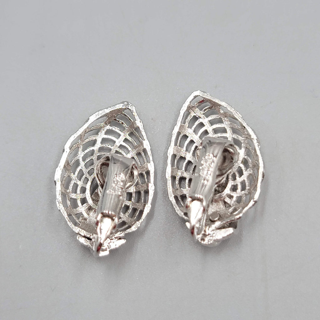 Vintage Judy Lee Clip on Earrings Filigree Silver tone Climber 1 1/8"