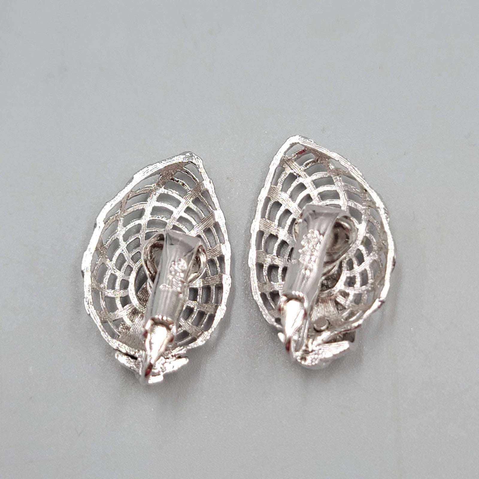 Vintage Judy Lee Clip on Earrings Filigree Silver tone Climber 1 1/8"