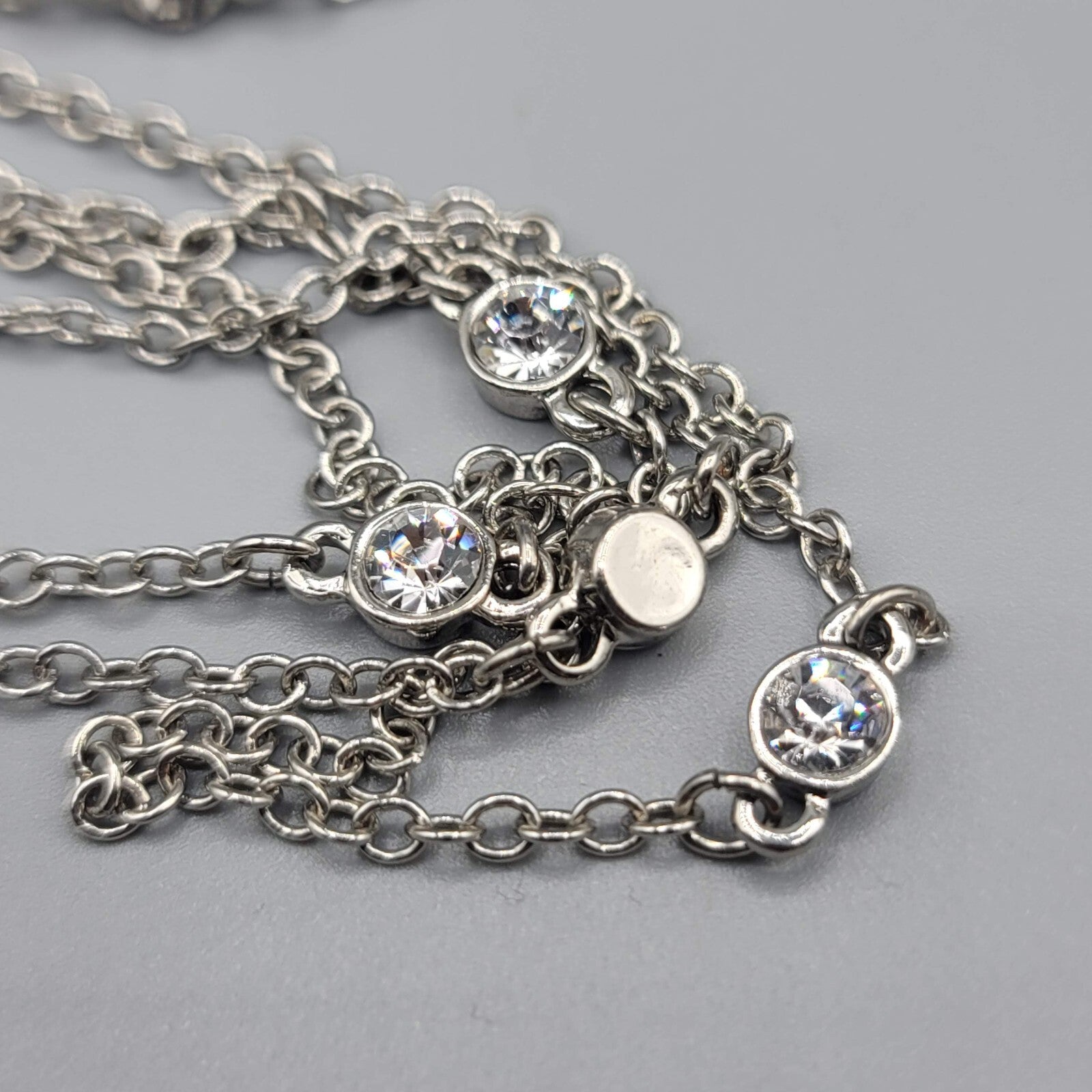 Express Necklace Silver tone Rhinestone Double Layer Station 18" and 21"