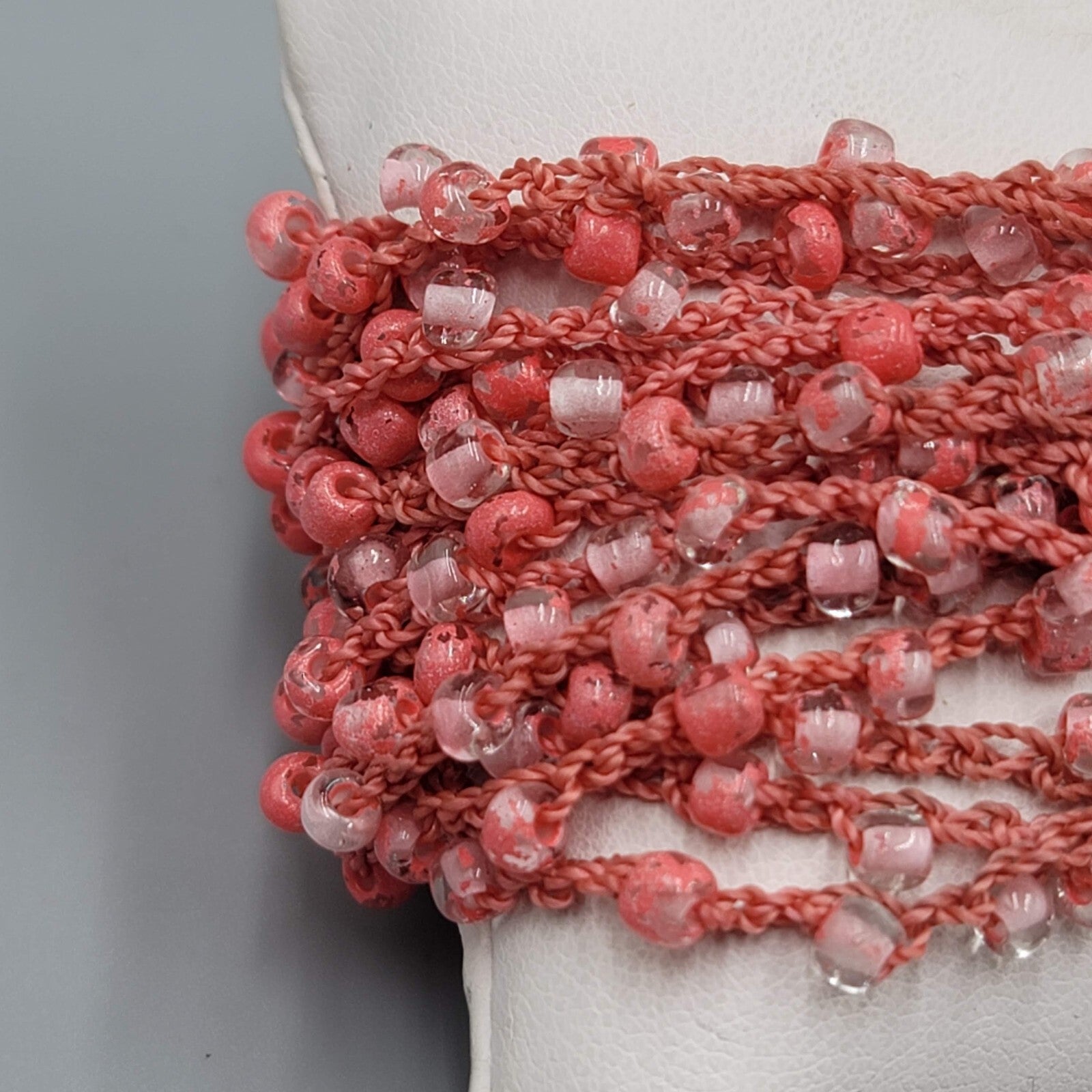 Mauve Pink Bracelet Glass Seed Bead Thread Button Closure 7"