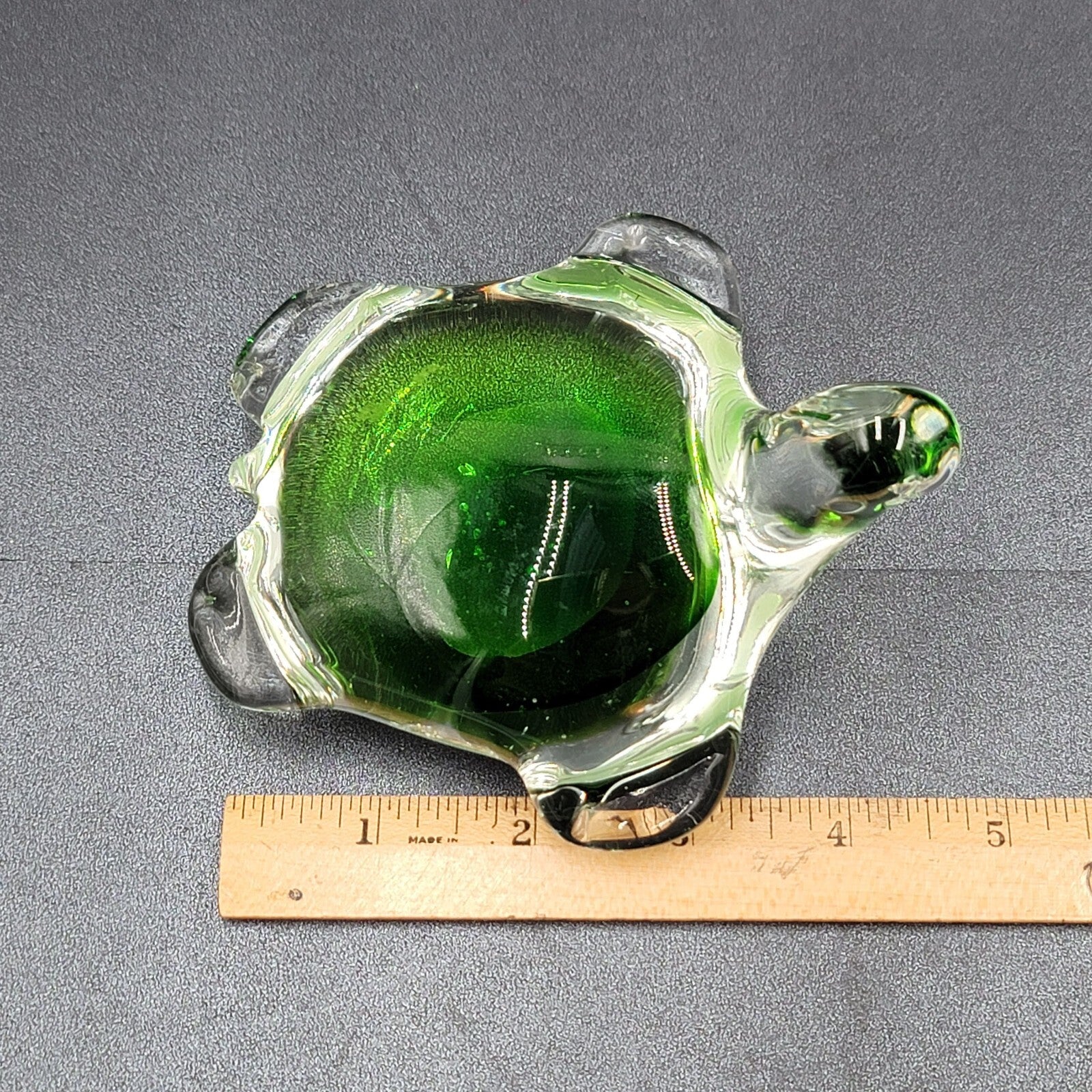 Turtle paperweight hand blown art glass green Murano style figurine