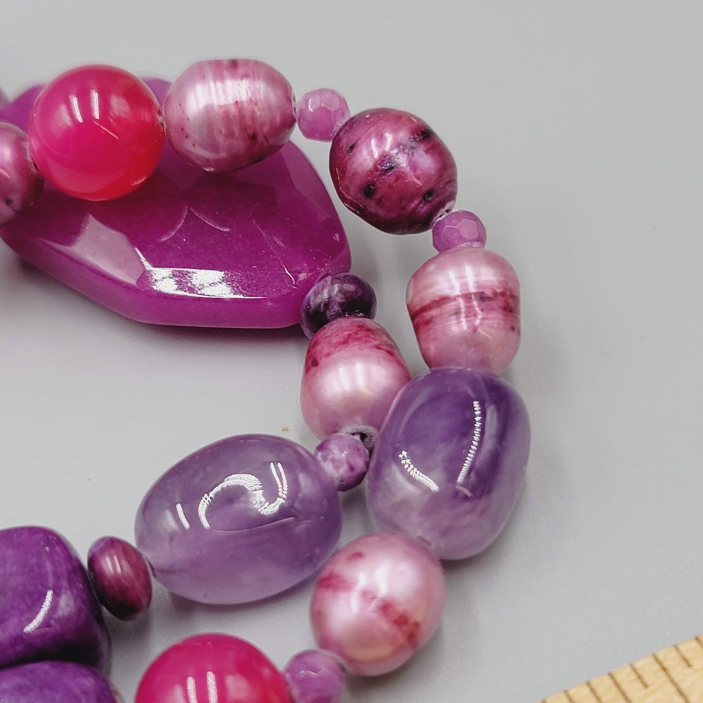 Purple Gemstone Bead Necklace Pearl Amethyst 30"