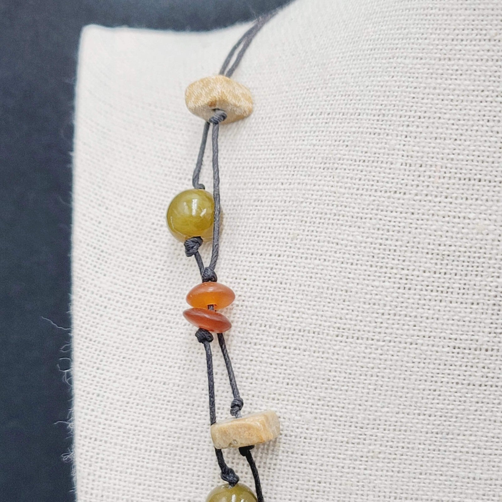Necklace Glass Bead Shell Gemstone Bead on Black Cord 21"