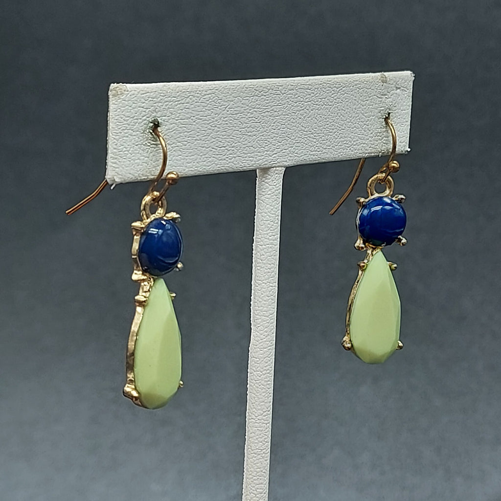 Pierced Earrings Gold tone Blue Green Acrylic Dangle 1 1/4"