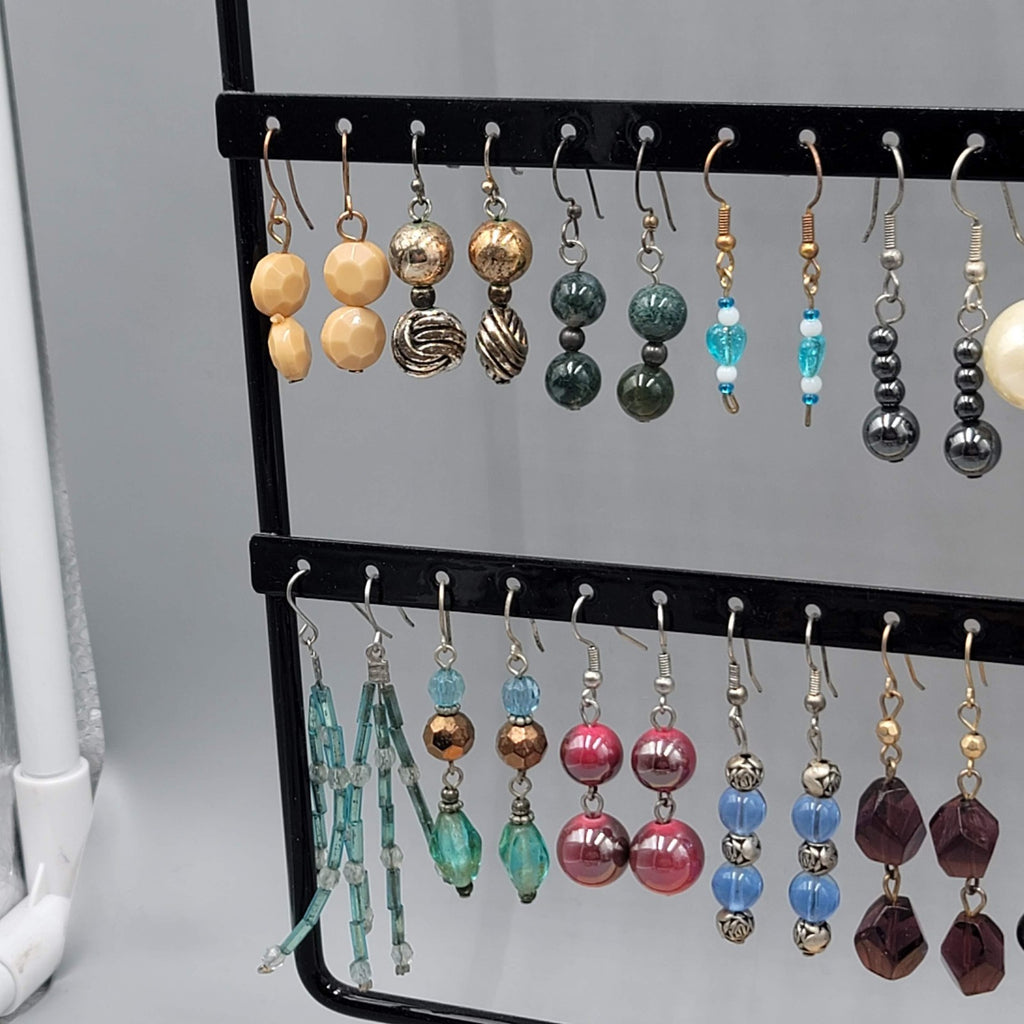 Lot of 44 Beaded Pierced Earrings Multi color ALL Dangle Hooks Bead Mixed