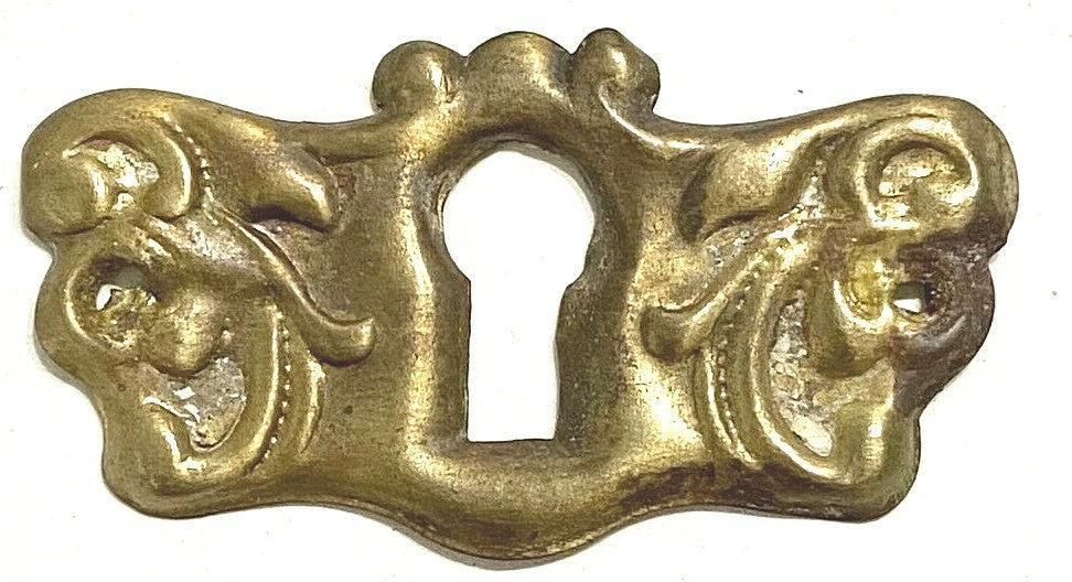 SINGLE Vintage Brass Skeleton Key hole Escutcheon 2" x 1"
