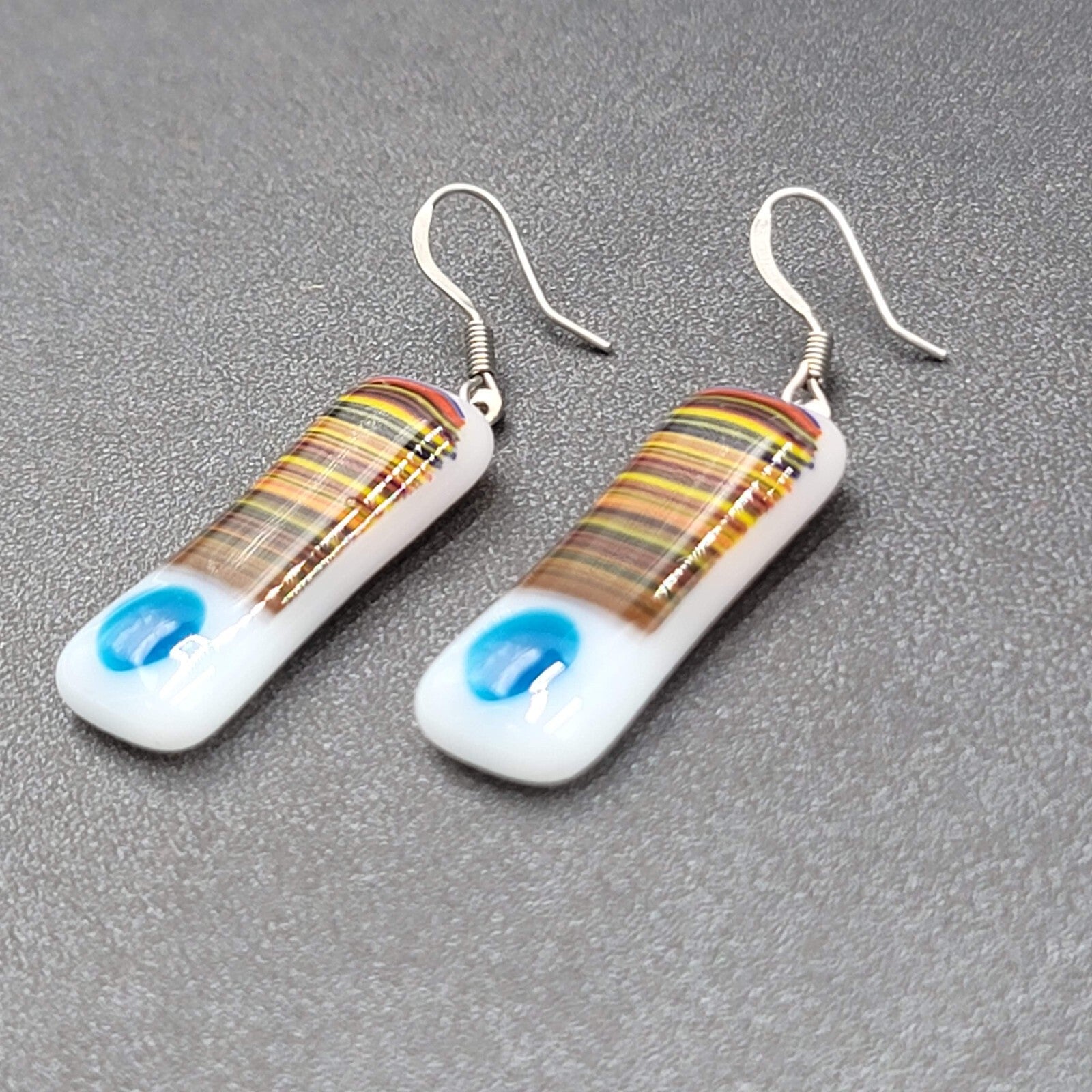 Artisan Art Glass Pierced Earrings Dangle White Multicolor 1.25"