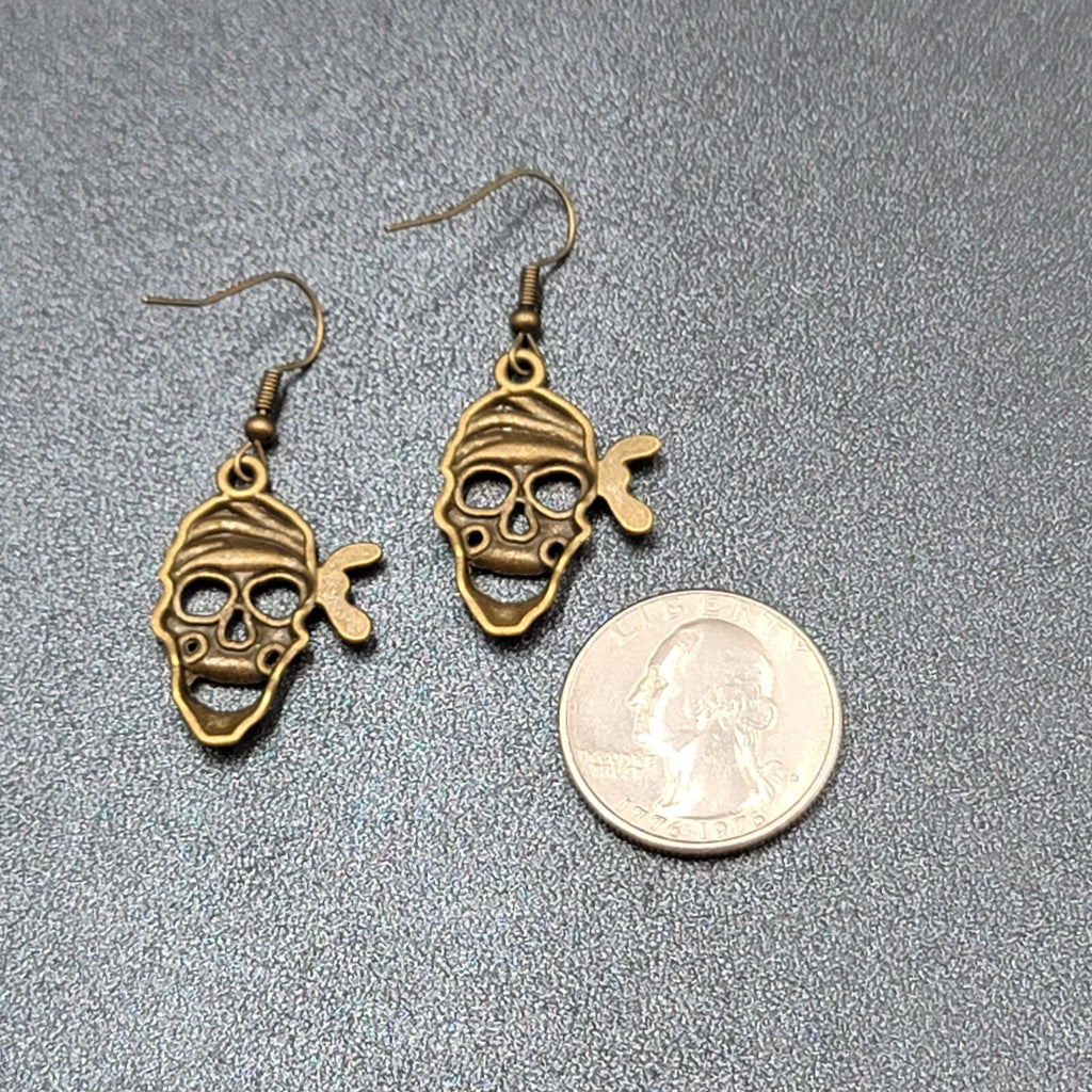 New Pirate Pierced Earrings Bronze tone Dangle 1 1/8"
