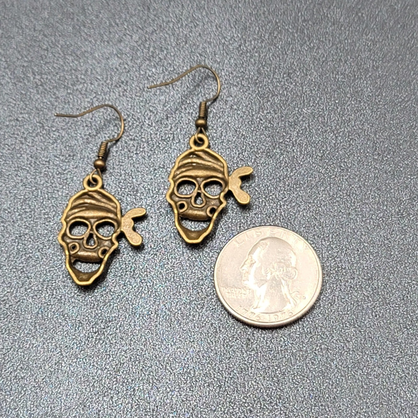 New Pirate Pierced Earrings Bronze tone Dangle 1 1/8"
