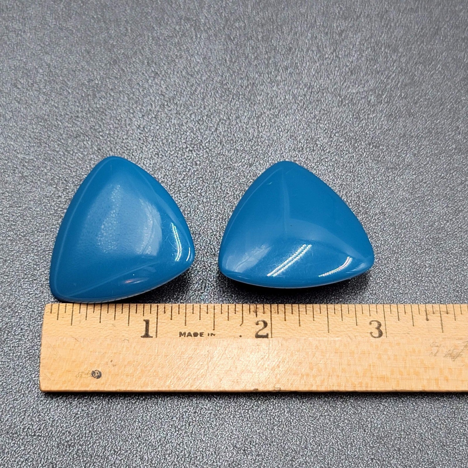 Vintage Clip on Earrings Blue Acrylic Triangle Statement Drop 1 3/8"