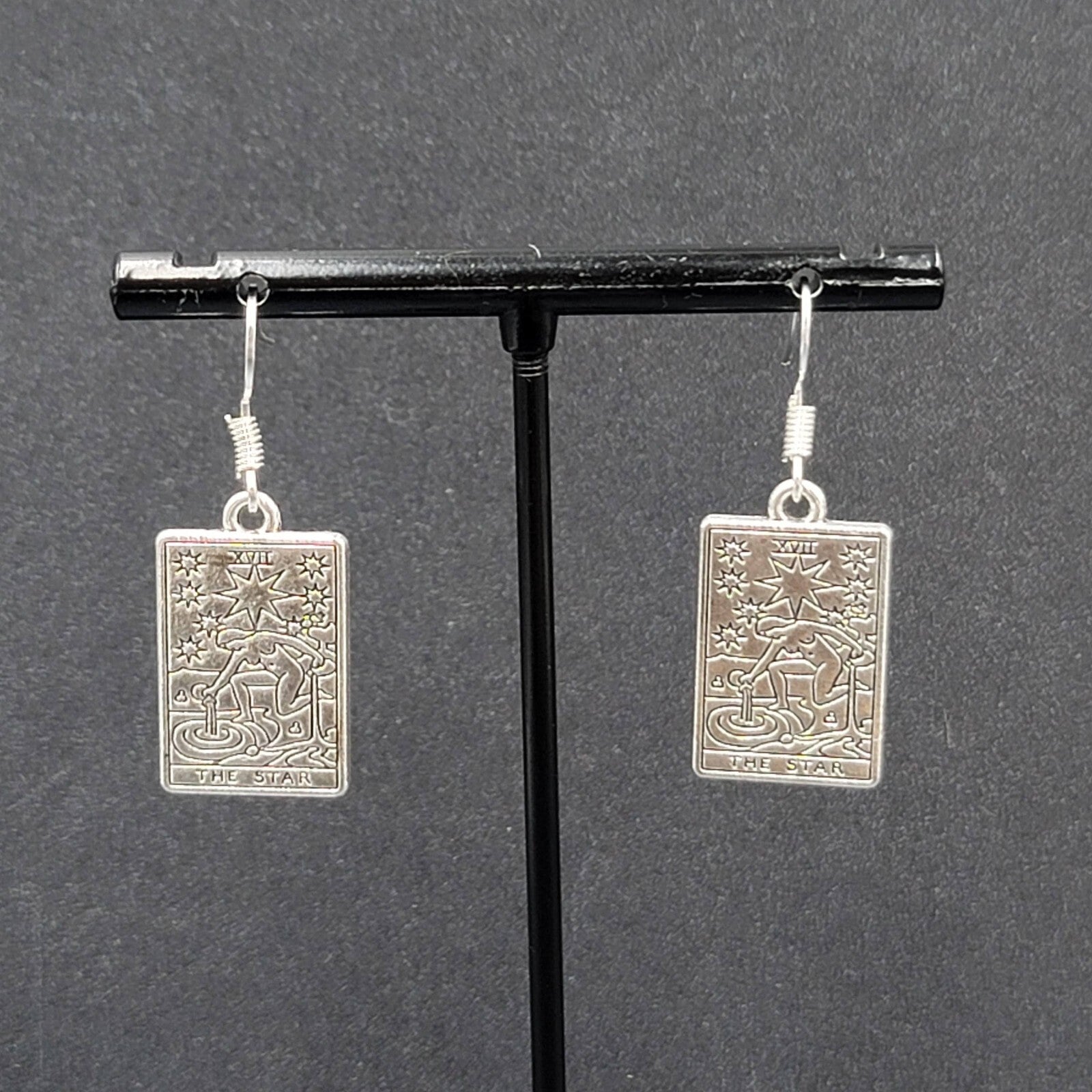 The STAR Tarot Card Pierced Earrings Silver tone 1"