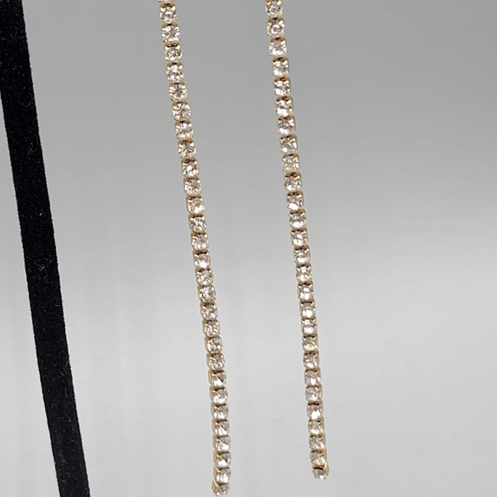 LONG Rhinestone Pierced Earrings Gold tone Dangle Prom Wedding Gala 4.75 in