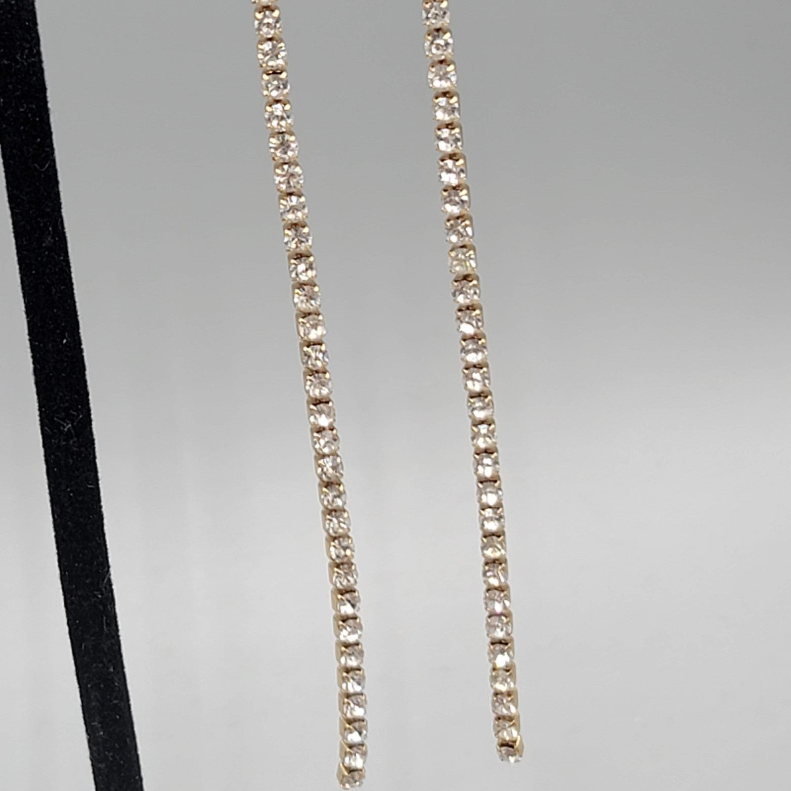LONG Rhinestone Pierced Earrings Gold tone Dangle Prom Wedding Gala 4.75 in