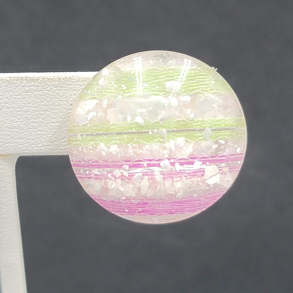 Vintage Clip on Earrings Purple Green White Lucite Round Button Studs 1"