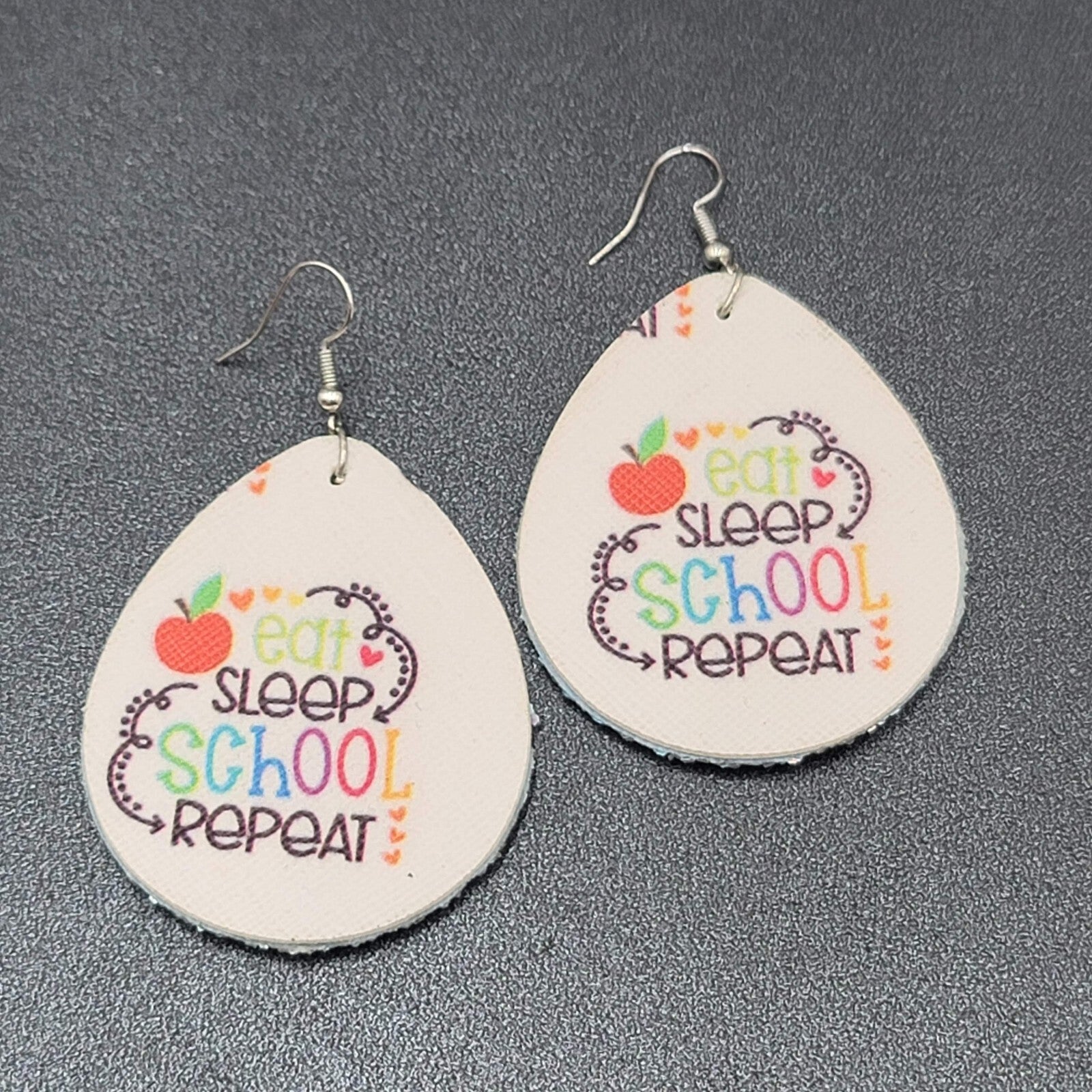 Pierced Earrings EAT SLEEP SCHOOL REPEAT Dangle Teardrop 2.25"
