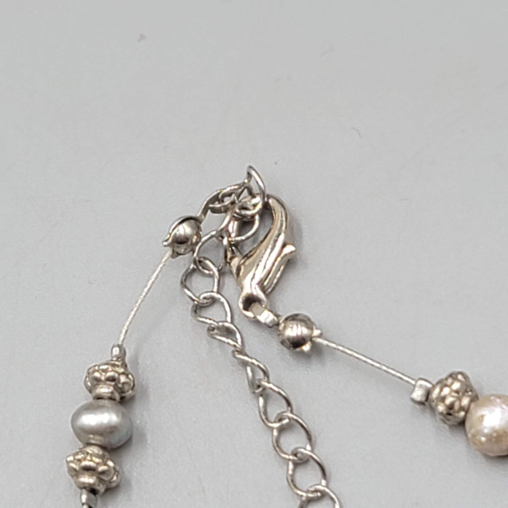 Express Floating Bead Necklace Blue Stone Silver tone 14"-16"