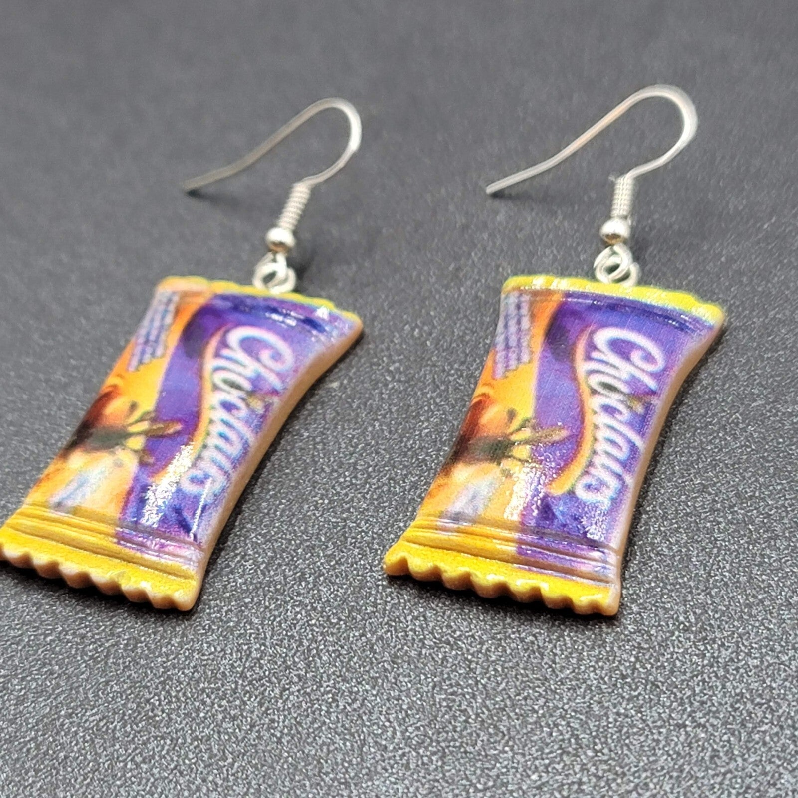 New CADBURY CHOCLAIRS Candy Pierced Earrings Acrylic Dangle 1.25"