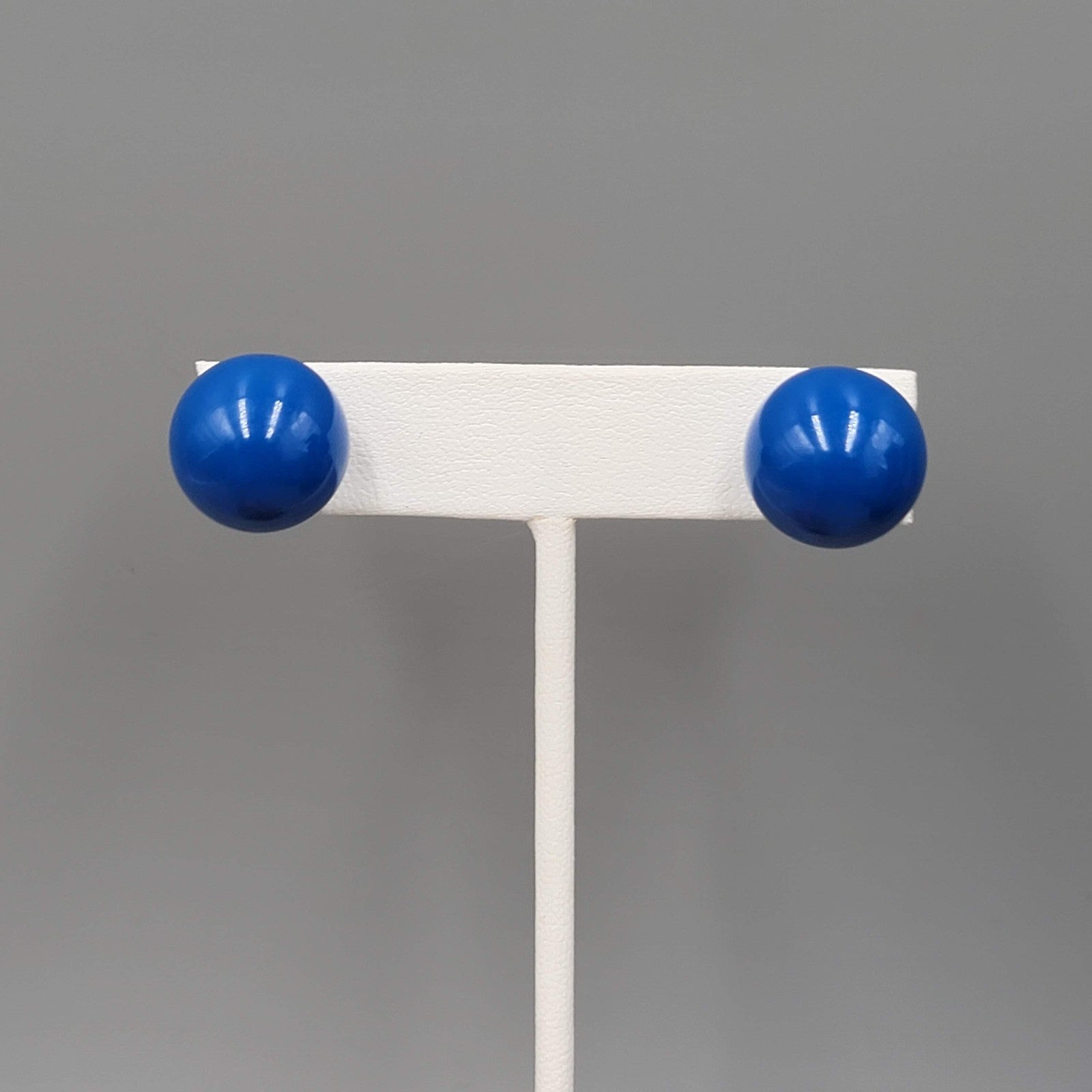Royal Blue Acrylic Ball Pierced Earrings Bold Statement Stud 5/8"