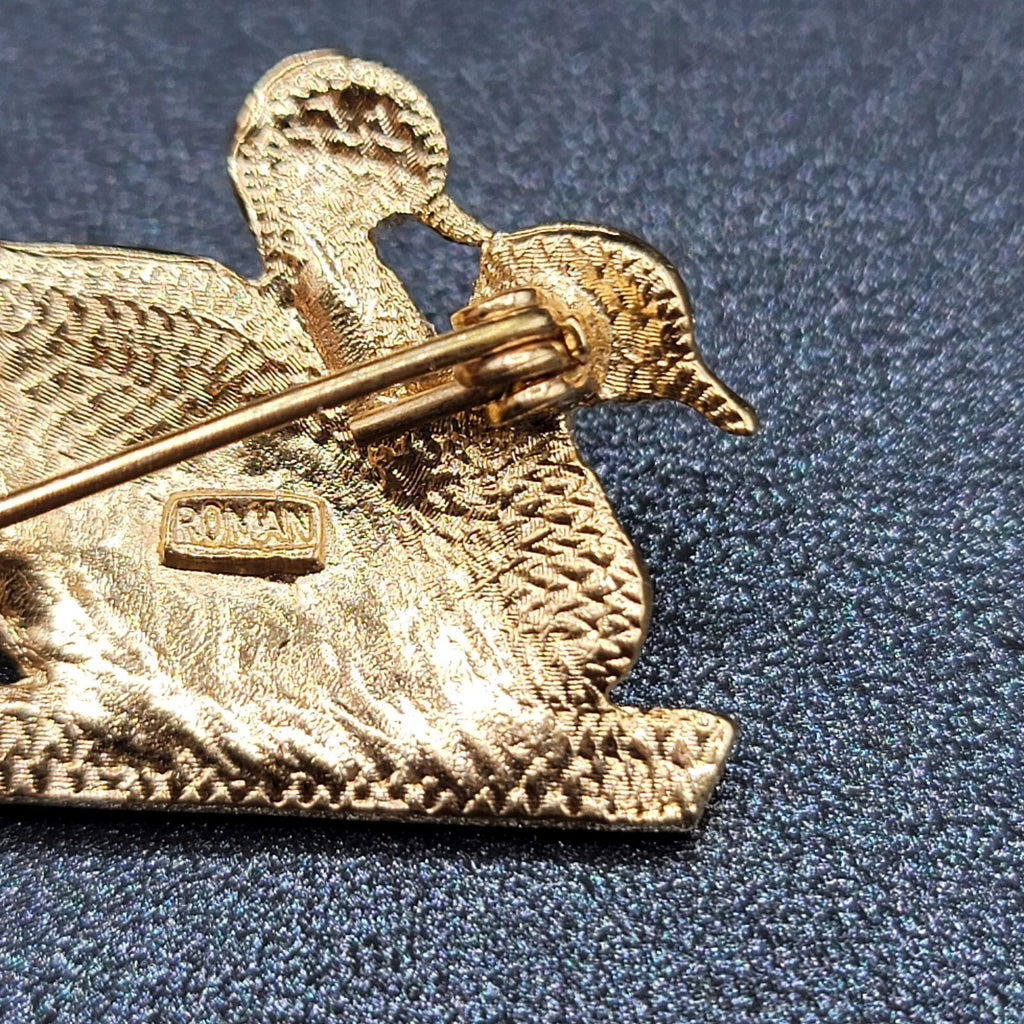 Vintage Roman Brooch Ducks Birds Rhinestones Pin 1 5/8"