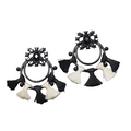 Black White Tassel Statement Pierced Earrings Boho Statement Drop Enamel 2"