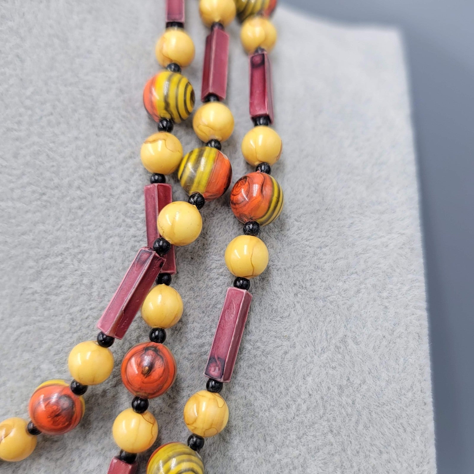 Vintage Extra Long Red Yellow Bead Necklace 52 in