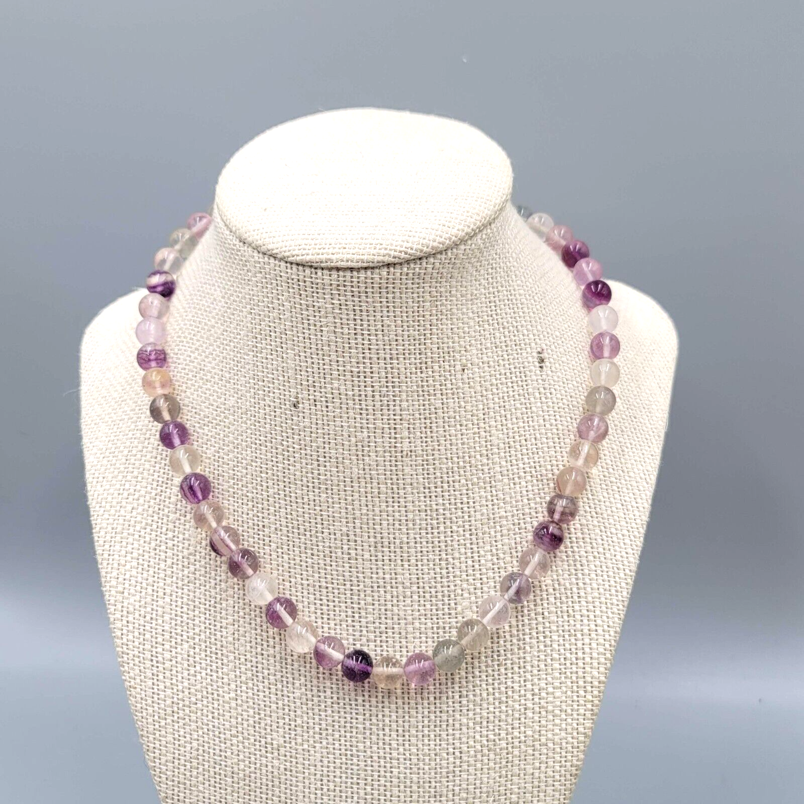 Purple Amethyst and Quartz Bead Necklace Stone 16"
