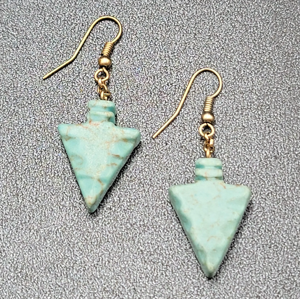 Pierced Earrings Silver tone Blue Stone Arrow Dangle 1"