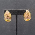 Vintage Pierced Earrings Gold tone Swirl Pink Statement Enamel Drop 1 1/8"