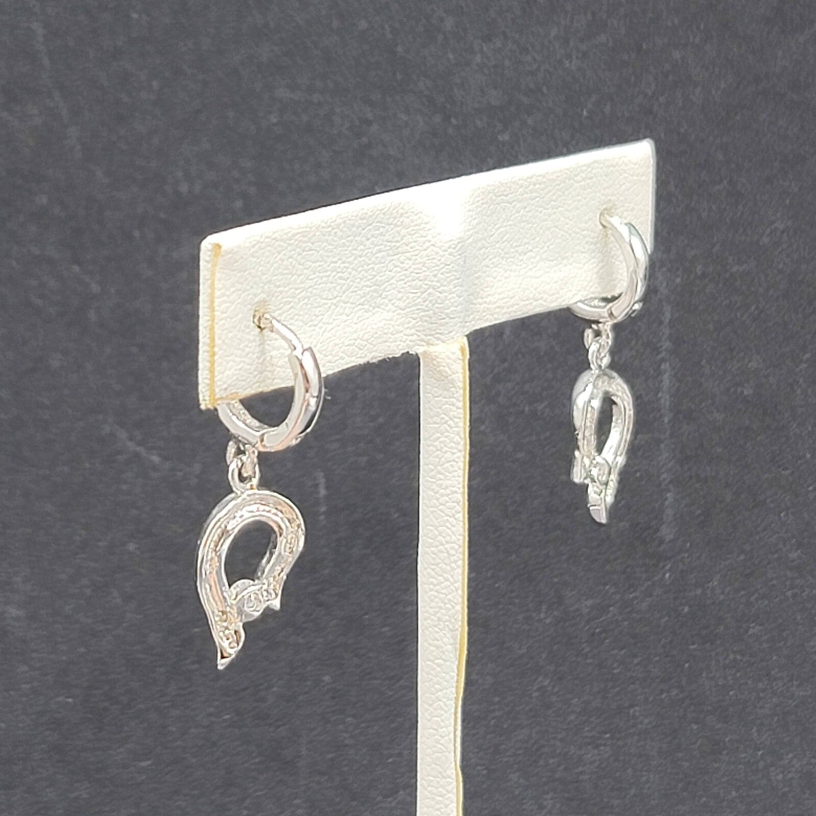 Pierced Earrings Silver tone Crystal Huggie Hoops Dangle 3/4"