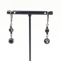Pierced Earrings Black Metal Flower Glass Bead Dangle 1"