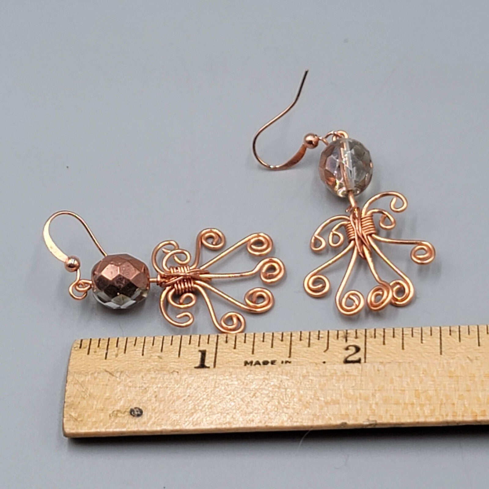 Wire Wrapped Angel Pierced Earrings Copper tone Dangle 1.5"