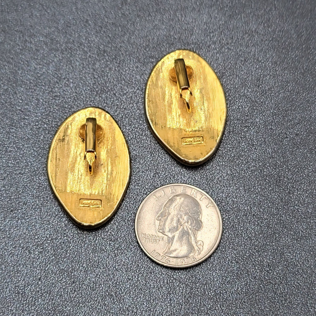 Bergere Red Enamel Clip On Earrings Gold Plated  1.25"