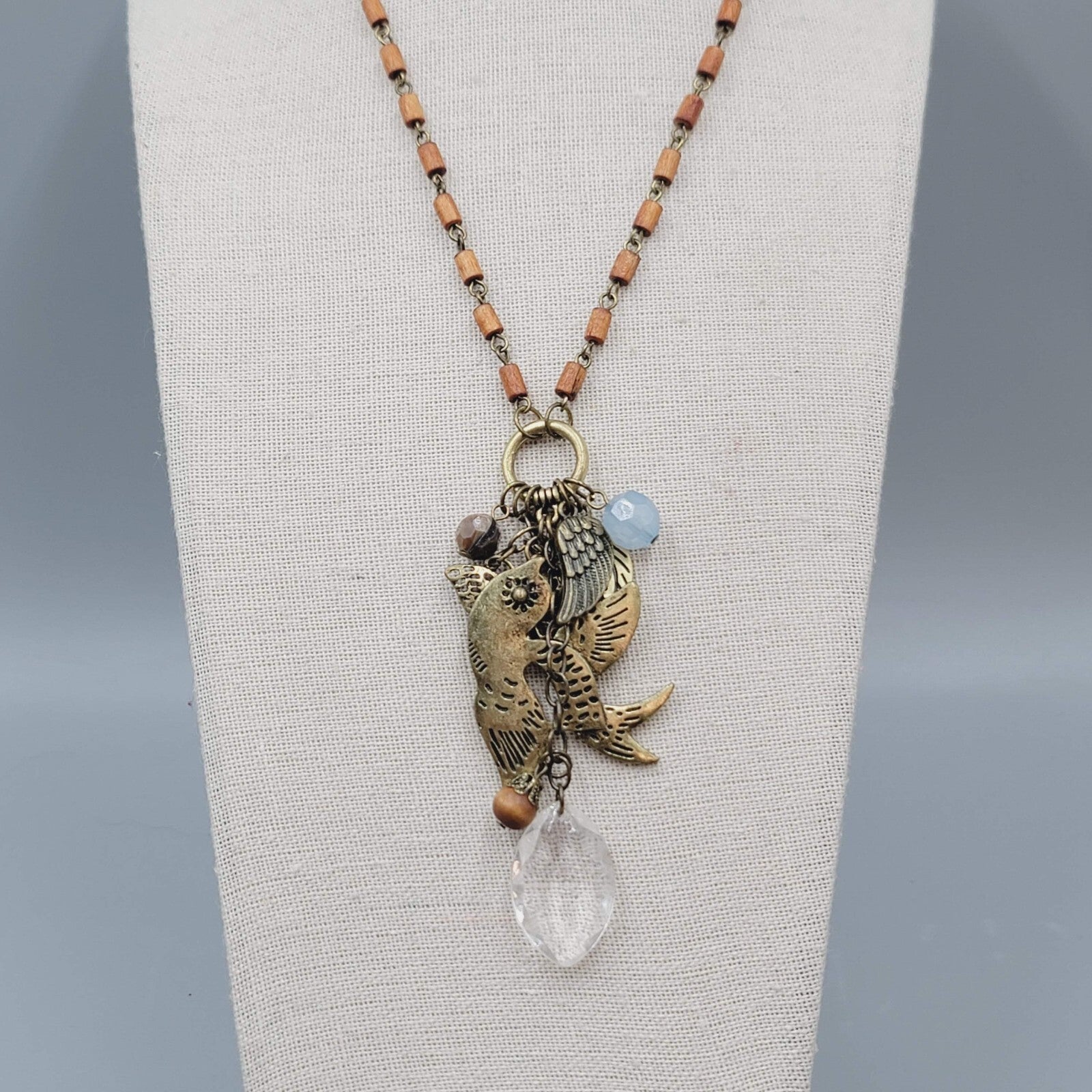 Charm Pendant Necklace Bronze tone Long Chain 28"