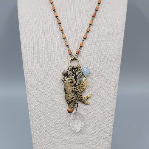 Charm Pendant Necklace Bronze tone Long Chain 28"