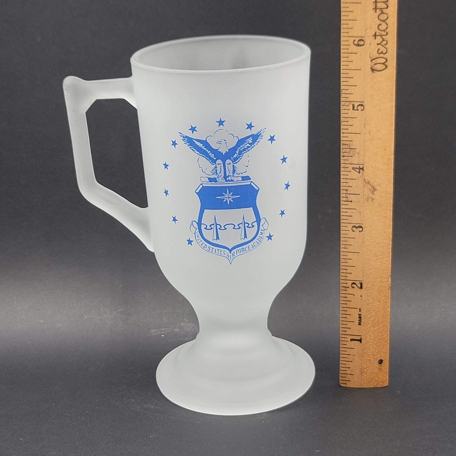 Vintage Frosted Air Force Academy Mug Blue Embossed