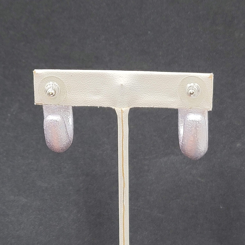 Pierced Earrings Textured Silver Lavender Wide Thick Hoops Dangle 1 1/8"