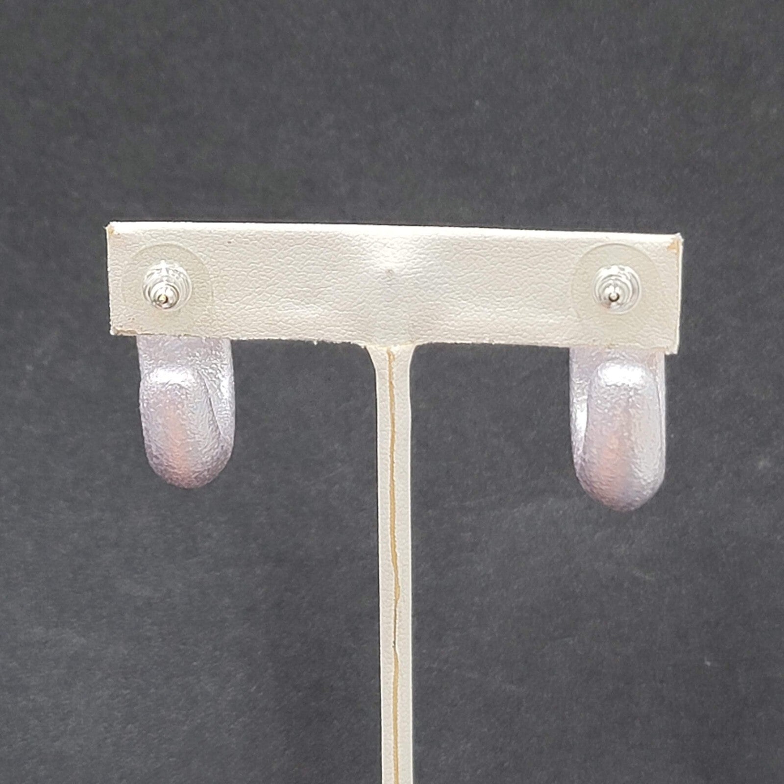 Pierced Earrings Textured Silver Lavender Wide Thick Hoops Dangle 1 1/8"