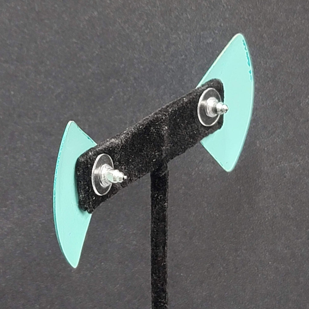 Vintage Pierced Earrings Teal Blue Crackle Enamel Statement Drop 1 5/8"