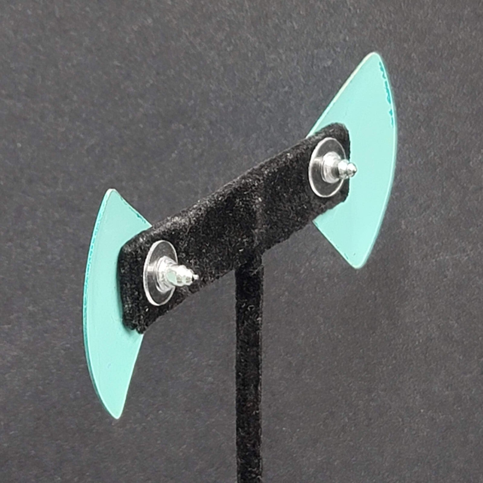 Vintage Pierced Earrings Teal Blue Crackle Enamel Statement Drop 1 5/8"