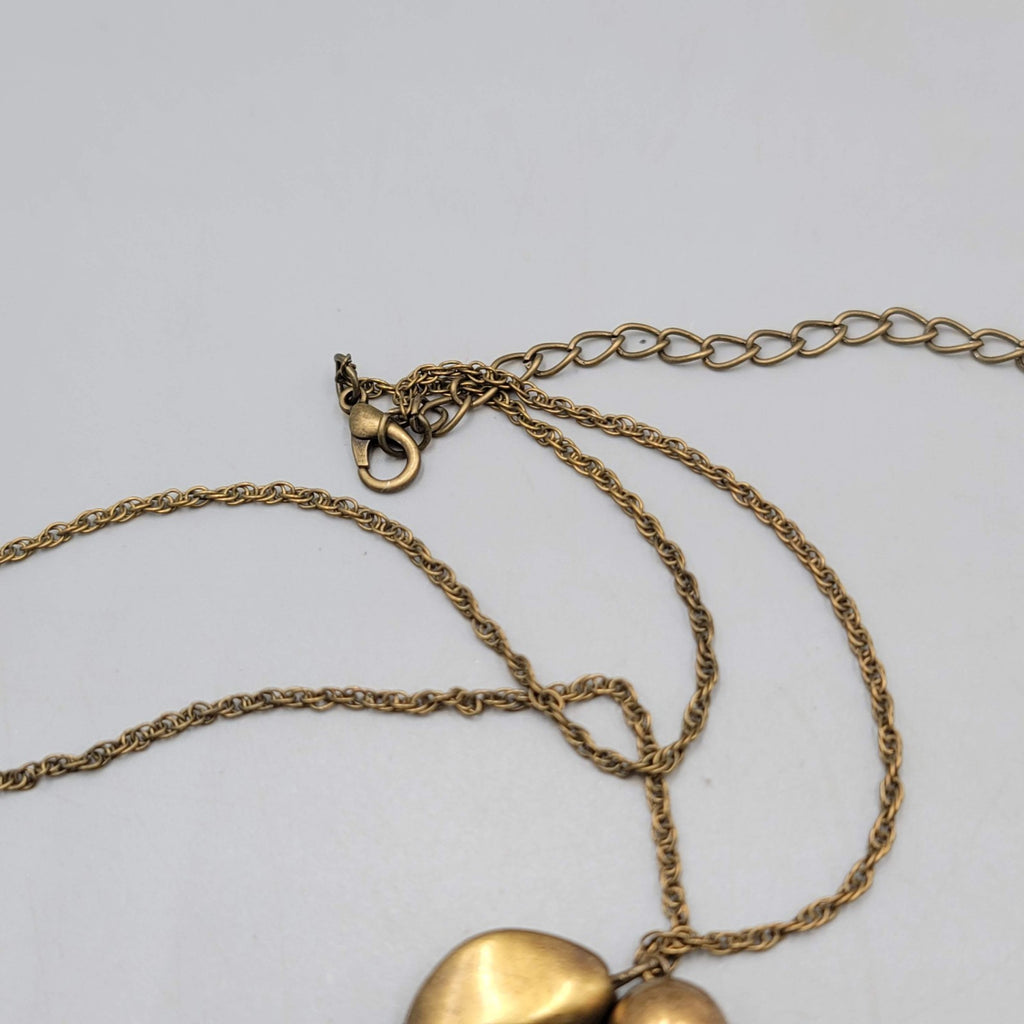 Blue Bead Necklace Bronze tone Chain 36" Long