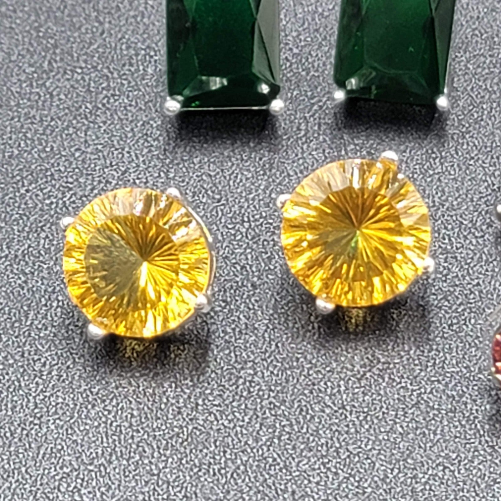 Lot of 4 Pierced Earrings Green Yellow Purple Pink Crystal Dangle Studs