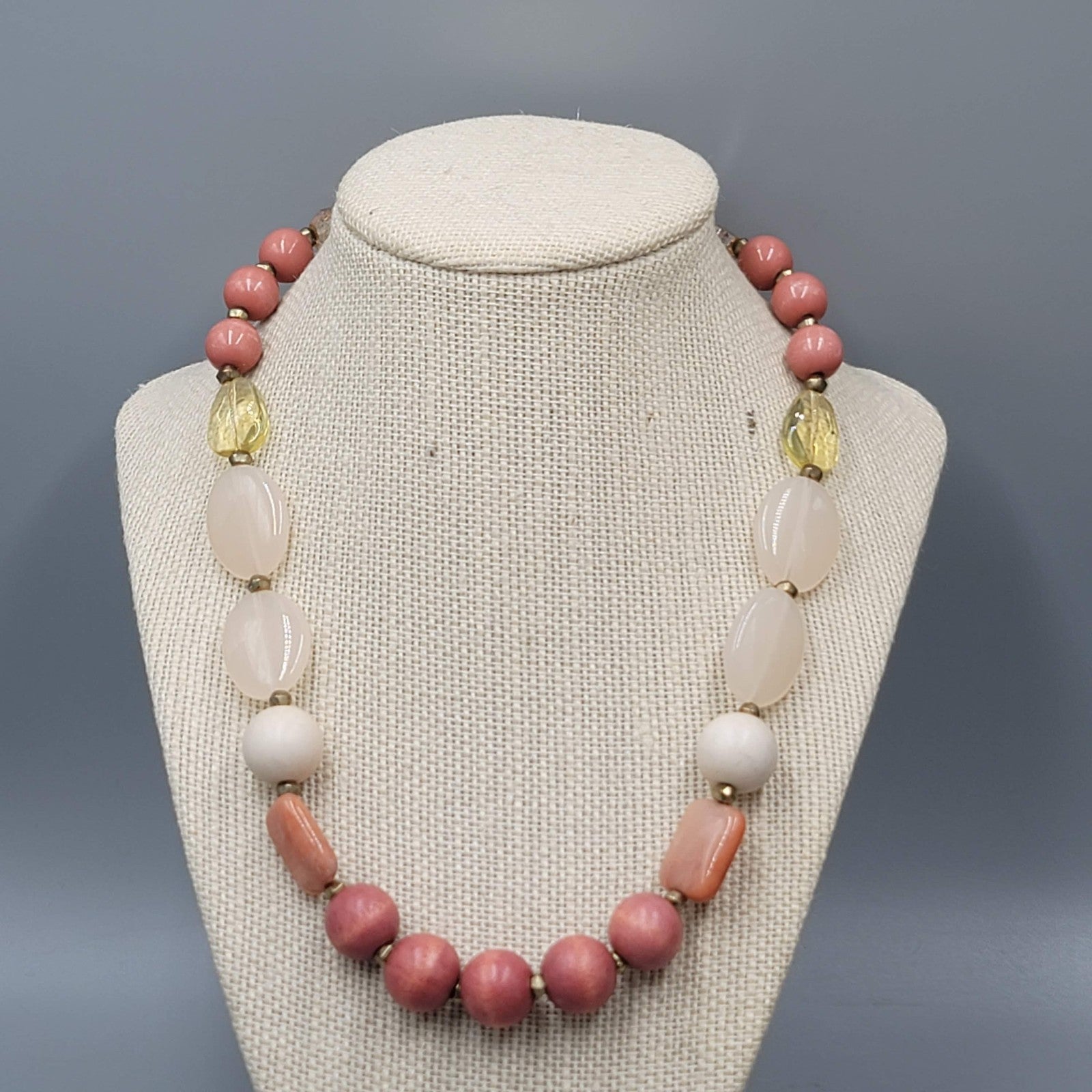Loft Necklace Wood Stone Bead Multicolor Gold tone 18"-20"